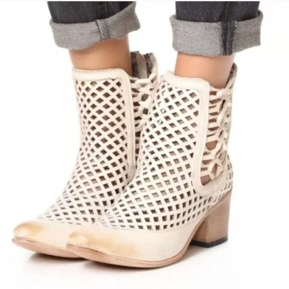 Freebird by Steven Lazor Leather Cutout Lattice Zip Ankle Booties - Picture 1 of 16